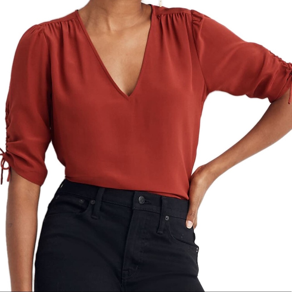 Madewell Silk Cinch-Sleeve Top